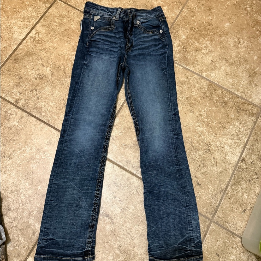 Salvage Buckle Dark Blue Straight Leg Jeans